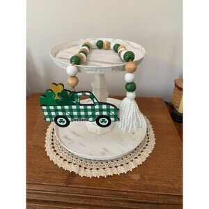 St Patrick’s Day Truck Tiered Tray Decor, St Patrick’s Day Beaded Garland Truck